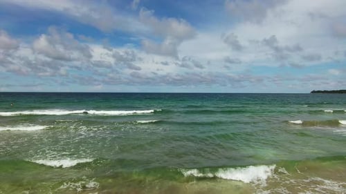 Drone Flyover Scenic Blue Ocean Waves From Costa Rica Beach, 4K