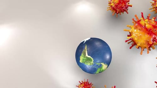 Animated Earth Globe Surrounded by Spreading Virus Cells