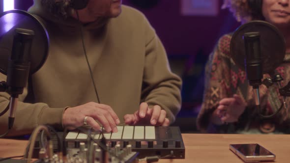 Using Sampler While Creating and Recording Song at Home Studio at Night ...