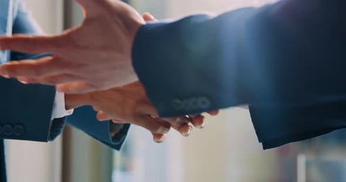 Handshake, office and hands of business people for thank you, agreement and collaboration