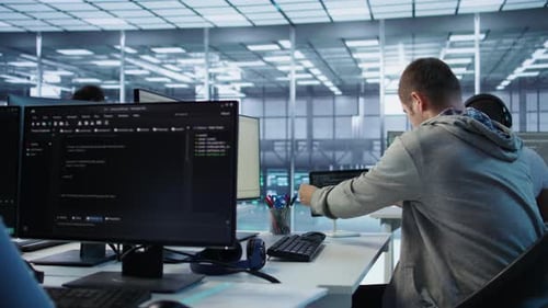 Computer Programmers Working in a Modern Tech Office