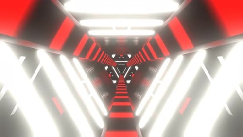Red And White Neon Cyber Triangular Sci Fi Tunnel Background Vj Loop In 4K