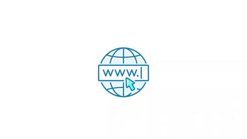 Line Art Internet Globe Icon with Blinking Cursor Animation
