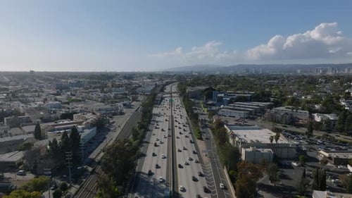 Aerial View of Highway Traffic in City