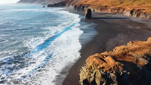 Scenic Ocean Coast Background Pure Volcanic Landscape in North Iceland Cinematic Aerial View of Wild