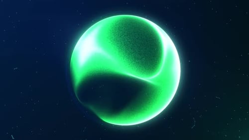 Abstract moving turquoise green plasma energy sphere of particles and waves