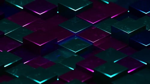 Purple and Cyan and Blue Abstract Glossed Textured Cubes Background VJ Loop in 4K