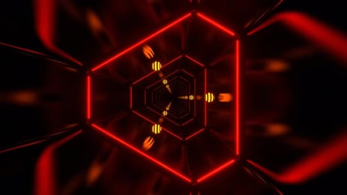 Tunnel fantastique orange et rouge avec fond de sphères rayées en lévitation Vj Loop en 4K