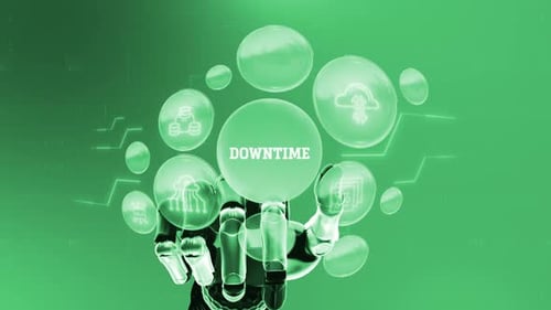 AI Hand Interacting with Technology Icons and Downtime Concept