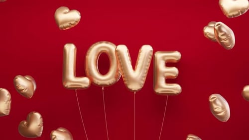 Golden Love Balloons and Hearts Celebration Animation