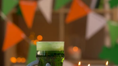 Holidays, Celebration and St Patrick'S Day Concept - Glass of Green Beer,