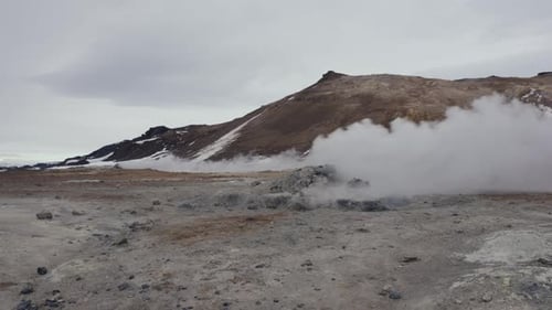 Steam vent at geothermal activity area push fume and gas out, Iceland
