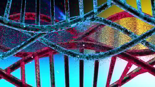 Futuristic Rotating DNA Helix with Glowing Particles