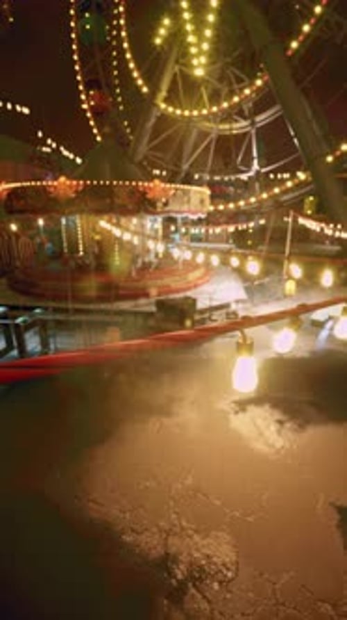 Festive Night Fair with Spinning Ferris Wheel and Carousel Lights