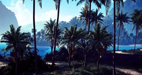 Tropical Paradise with Palm Trees and Ocean View at a Serene Beach