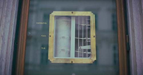 Close up of meteorological post showing temperature, humidity, and pressure in Zagreb