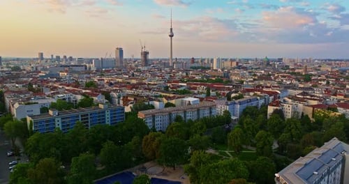 Aerial View of Berlin Cityscape with Roofs Architectural Landmarks Tv Tower and Other Attractions