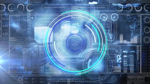 Animation of scopes scanning and data processing over digital screen
