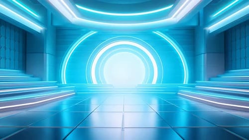 Podium Futuristische Vitrine mit Plattform für Produktausstellungen. Leeres modernes Bühnendisplay