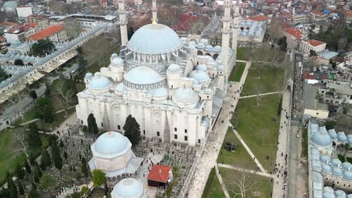 Suleymaniye Mosque and The Aqueduct of Valens, zoom-in shot