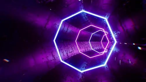 Mechanischer Tunnel mit achteckigem Neonlicht Vj Loop