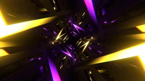 Purple And Yellow Neon Curve In Mirror Tunnel Background Vj Loop In 4K