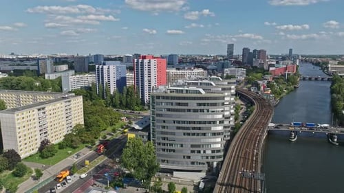 Aerial view of buildings on the bank of spree river , Berlin, Germany