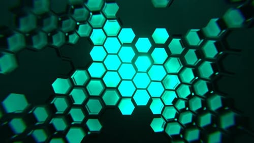 Turquoise Cyber Abstraction With Hexagons Background Vj Loop In 4K
