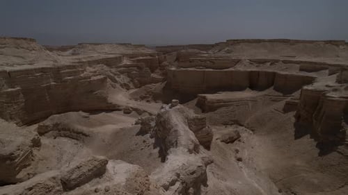 Aerial Footage over Soft sedimentary rock Desert wadi Israel
