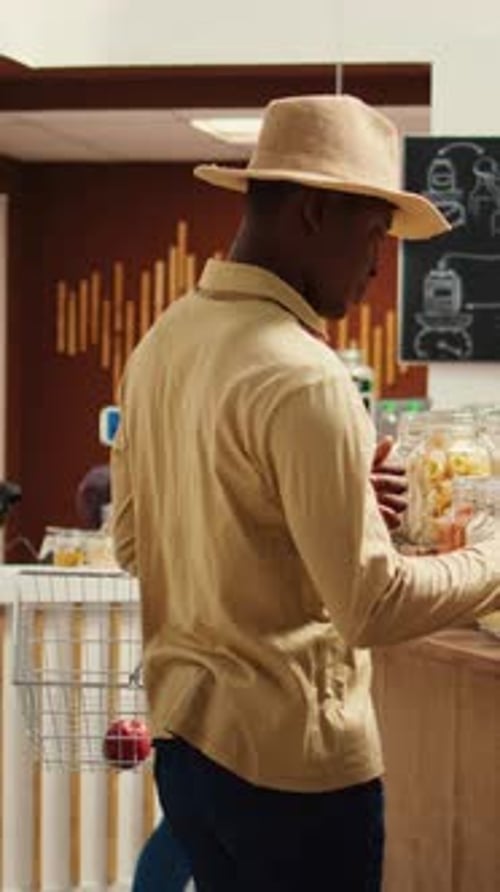 Vertical Video African American Buyer Visiting Local Farmers Market to Shop