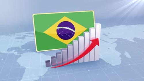 Brazil Flag With Increasing Bar Chart Graph And Arrow Red