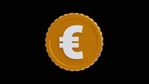3D Gold Euro Coin Spinning Loop on Black Background