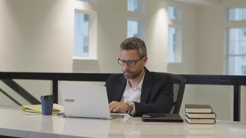 Business Offices Place Businessman Working with Laptop in Office Business Man Director Using Laptop