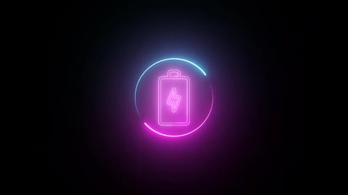 Neon Glow Battery Charging Icon Animation