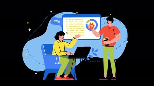 Zwei Charaktere, die an Webentwicklungskonzepten arbeiten