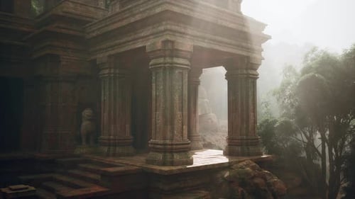Ancient Cambodian Temple Shrouded in Mist at Dawn