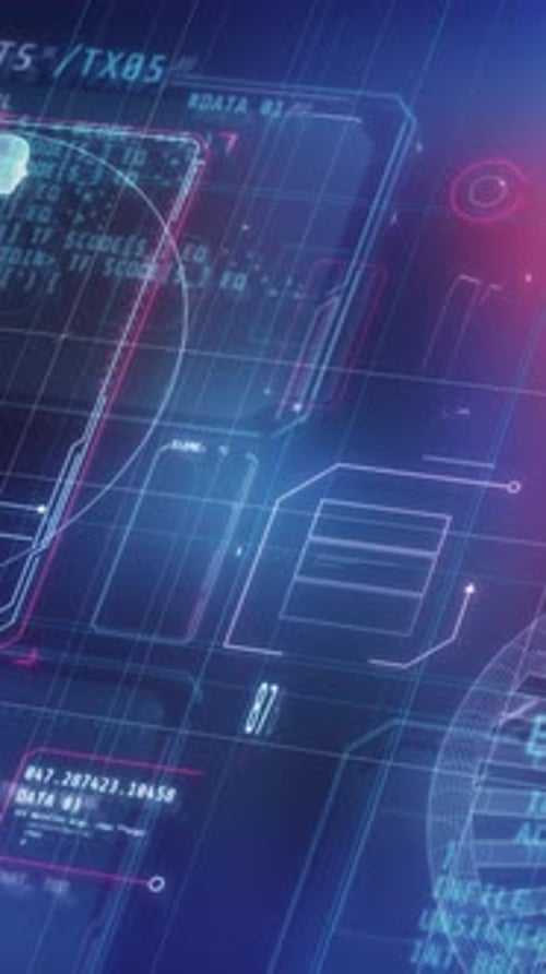 Futuristic Digital UI with Holographic Human Scan and Data Analysis