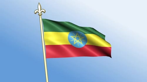 Ethiopian National Flag Waving Animation on Gold Pole