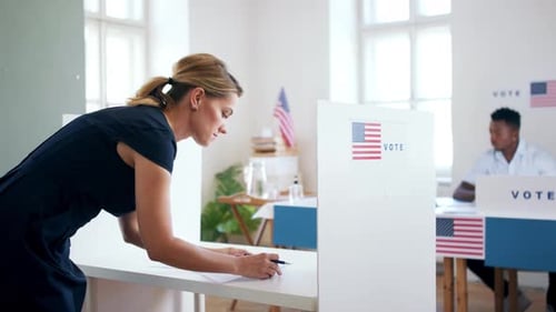 Portrait Woman Voter Polling America Ballot
