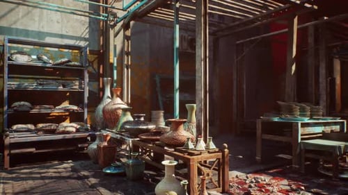Dynamic Lighting and Camera Movement in a Traditional Pottery Market