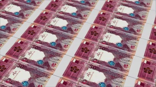 50 QATARI RIYAL banknotes printed by a money press