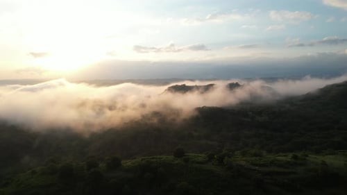 Aerial View of Tropical Valley at Sunrise