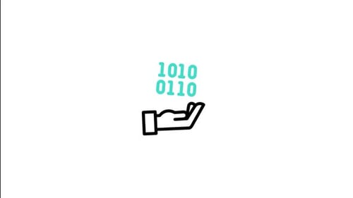 Minimalist Hand with Flowing Binary Data Animation