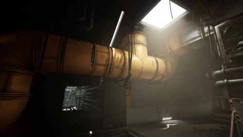 Fly Through Gritty Industrial Pipes Environment