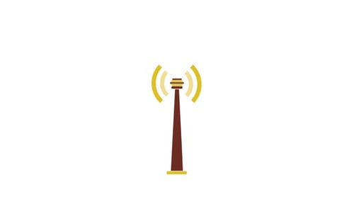 Flat Design Communication Tower Sending Signal Animation