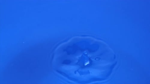 Water Drop Splashing Into Blue Liquid Close Up