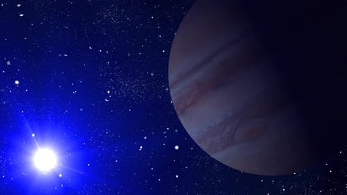 Rotierender Jupiter-Planeten-Kugelgalaxie im Weltraum mit Sonnensystem, Amazing Sunrise Over The. 2579