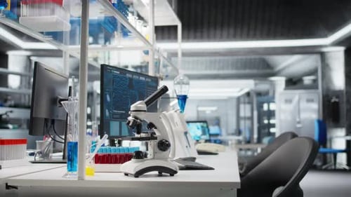 Modern Science Laboratory Interior with Microscope and Equipment