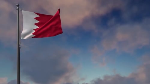 Realistic Bahrain Flag Waving Against Cloudy Sky