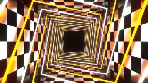 Orange And White Neon Spiral Square Tunnel Background Vj Loop In 4K